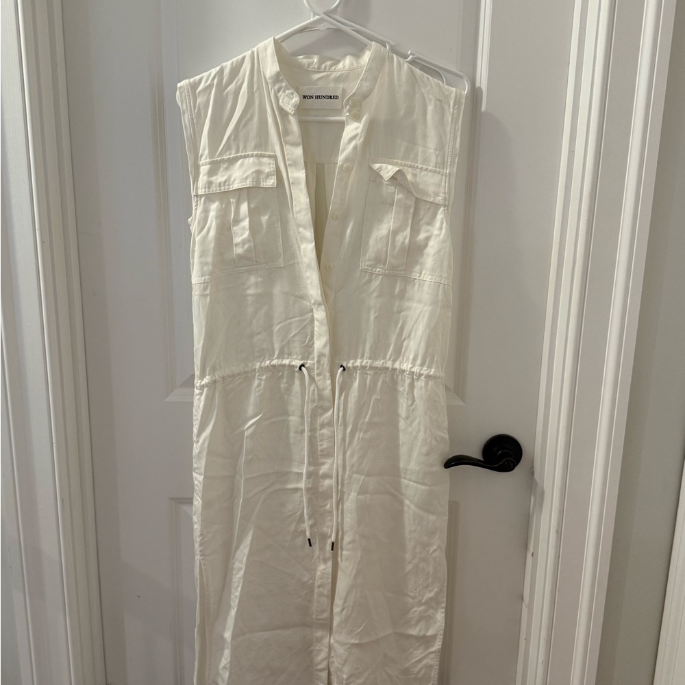 Won Hundred White Sleeveless Button-Down Dress